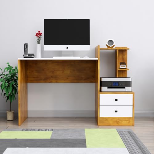 Image of Bniture Wooden Study Table for Home | Engineered Wood Study Table with Side Open Storage Area | Multi Purpose Computer Desk for Writing & Study | Laptop Table for Study Room, Giant Wood & Frosty White