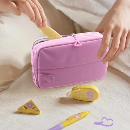 Image of Aesthetic School Supplies Cute Pencil Case for Girls Student,Large Capacity Pencil Pouch with Zipper,Back-to-school Gifts Big Pen Box Bag Office Desk Stationery Organizer for Adults,Colored Travel Bag