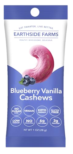 Image of Earthside Farms Blueberry Vanilla Cashews Snack Packs, 16 Count, 1oz Single Serve, No Added Sugar, Keto, Vegan, Gluten Free. Candied Nuts Candied Cashews