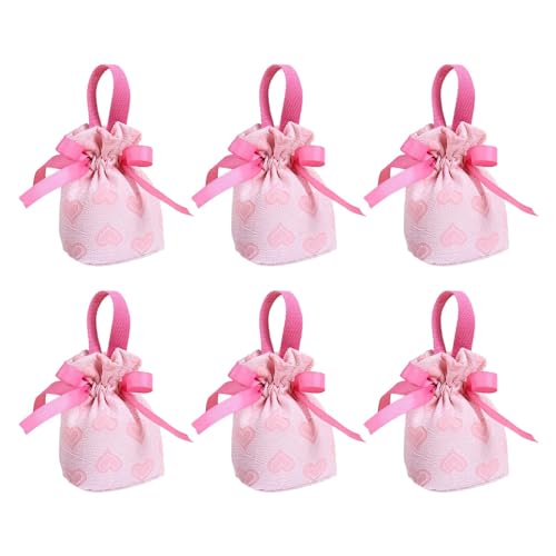 6PCS小さなポーチウェディングキャンディーバッグ結婚式のお菓子とパーティーギフトのための素敵なリボンボウドローストリングブライダルシャワー