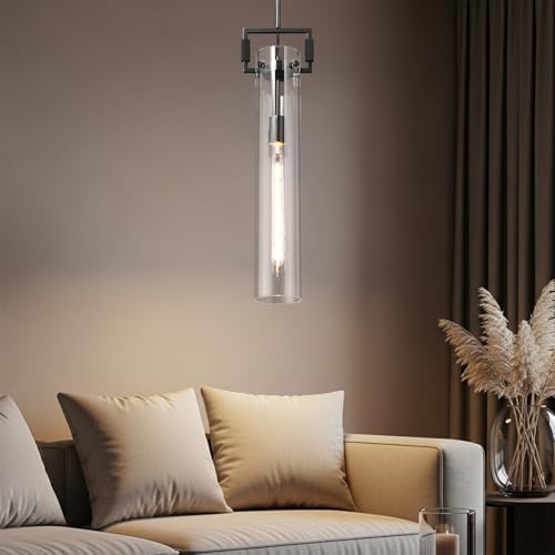 housondmy Black Pendant Light Glass for Kitchen Island 1Pack, Adjustable Hanging Chandelier with Glass Shade Modern Pendant Light Fixture for Farmhouse, Dining Room,Bedroom,E26 Bulb Included by housondmy - Used condition - Image 9