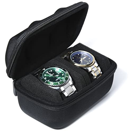 Image of 2 slot Hard Watch Travel Case, Watch Roll Case Storage and Organizer for Men and Women, with anti-move watch pillow (Black fabric 2 slot)