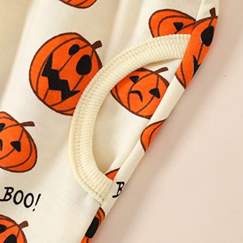 Toddler Boys Girls Halloween Clothes Long Sleeve Pumpkin Prints Pullover T-Shirt Sweatshirt Tops Pants Outfits3