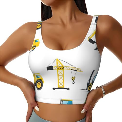 Chaleco deportivo para mujer con estampado de camión de maquinaria pesada de dibujos animados, chaleco ligero para yoga, fitness, apto para ejercicio y uso diario, Negro, XXL Corto