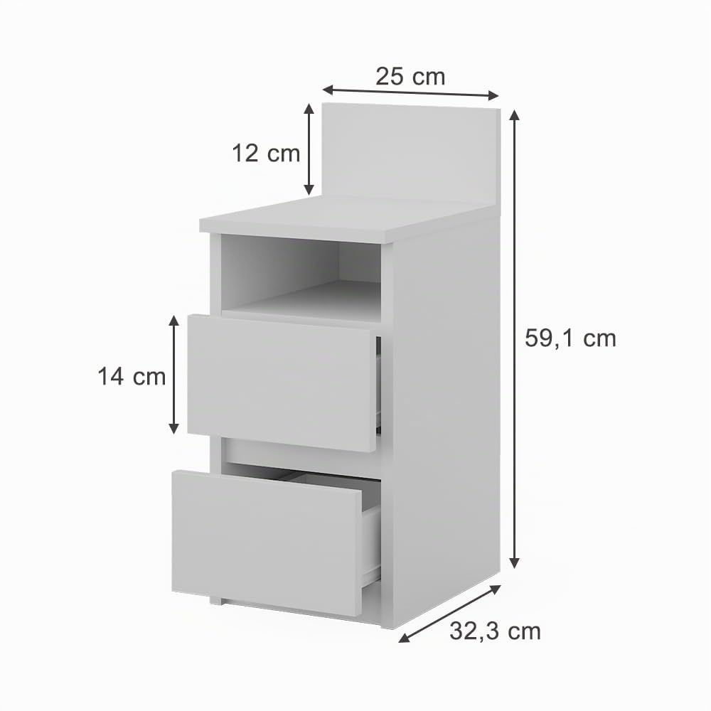 Vicco Nachttisch Monty, Weiß, 25 x 59.1 cm