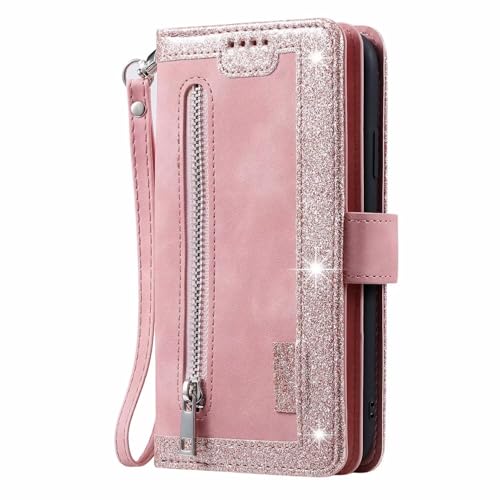 Étui en cuir iPhone 16 Pro Max or rose, housse de protection élégante et chic à rabat