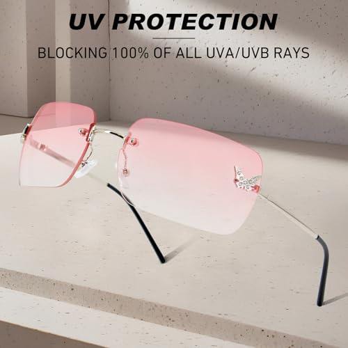 Rimless Rectangle Y2k Sunglasses for Women Men Frameless Tinted Lens 2000S Fashion Shades Butterfly4