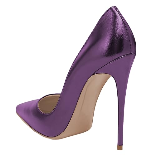 FSJ Women Gorgeous Pointed Toe High Stiletto Heel Pumps Slip On Glossy Party Prom Evening Date Shoes Size 4-16 US2