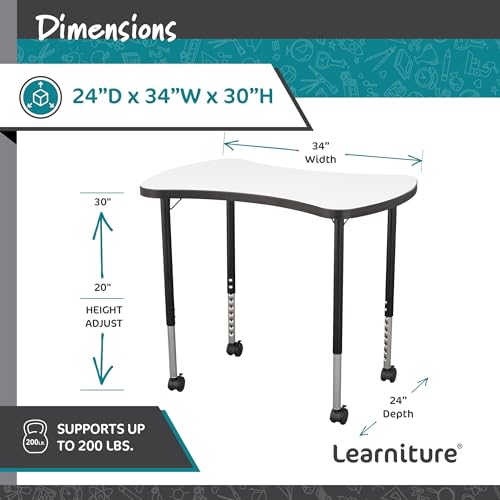 Image of Learniture Structure Series Collaborative Dry-Erase Activity Table, Bow-Tie Mobile Collaborative Table with Whiteboard Top, 24 inch L x 34 inch W x 30 inch H, White /Black