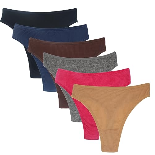 Image of High Waisted Cotton Thongs Underwear For Women Breathable Sport Athletics Panties High Rise Plus Size Multipack