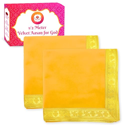 Image of Bhakti Lehar (20 x 40 Inch) Plain Orange Velvet Pooja Aasan for God Idol /Chowki Aasan Kapda Cloth for Temple Shelf Home Mandir, Ganesh Baithak and God Idol Sitting - Pack of 2