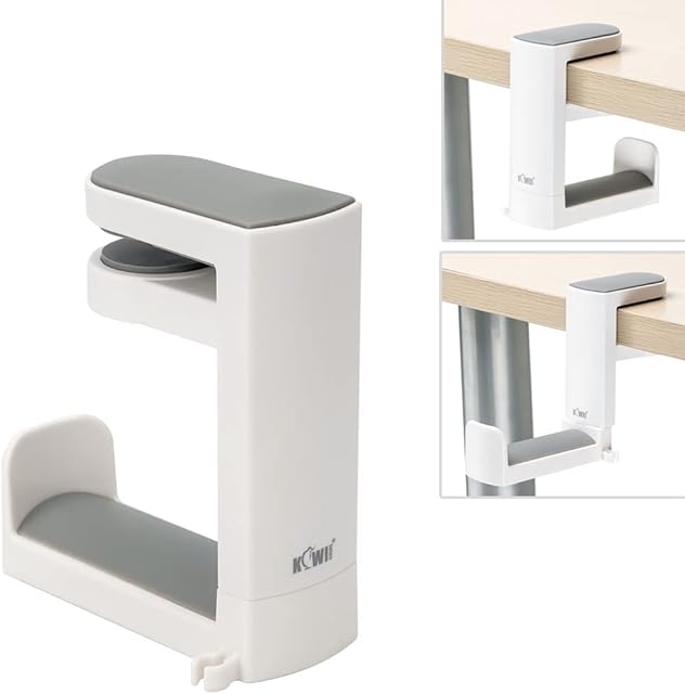 KIWIFOTOS Under Desk Headphone Stand Holder, PC Gaming Headset Hook Hanger Mount with 360 Adjustable Rotating Arm Clamp & Built in Cable Clip - White