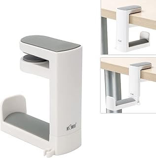 كيوي فوتوس حامل سماعة راس مع حامل سماعة راس دوار 360 درجة + مشبك زنبركي قابل للتعديل، حامل سماعة راس لسطح المكتب بمشبك سماعة راس للالعاب - ابيض