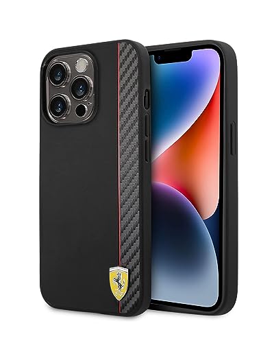 Image of CG MOBILE Ferrari iPhone 14 Pro Max Case [Official Licensed] Vertical Stripe Metal Logo | Mag-Safe Compatible Protective Case /Cover Designed for iPhone 14 Pro Max (6.7 Inch) 2022 - Black