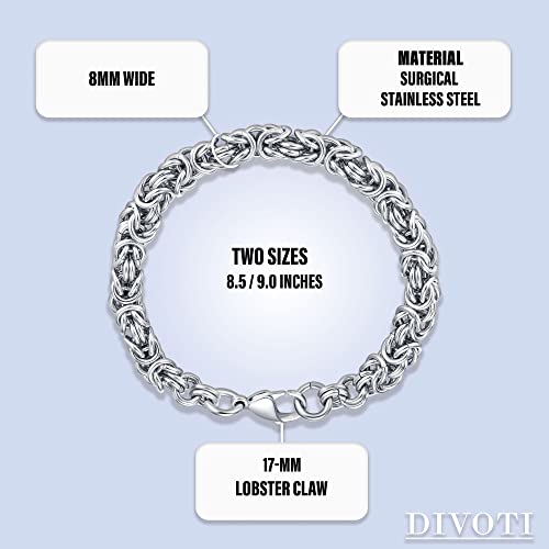 Divoti Stainless Steel Handmade Round Byzantine Chain Bracelet For Men - 9.0" #TOP1