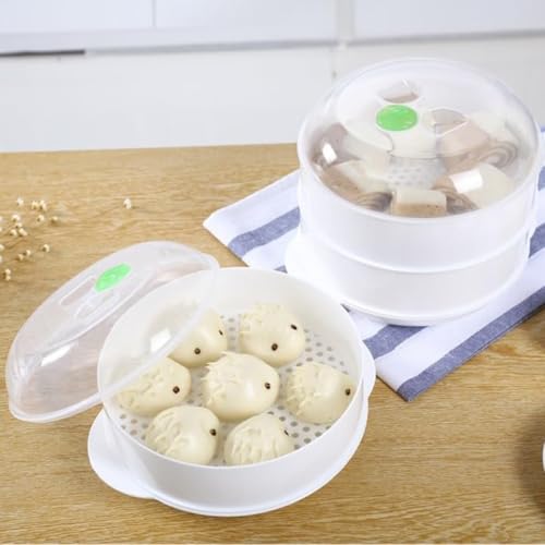 BildeeMait Vaporizador compacto para microondas, fácil cocción y limpieza sin esfuerzo, uso multifuncional con tapa transparente, plástico de grado alimenticio, 21 x 21 x 12 cm - imagen 3