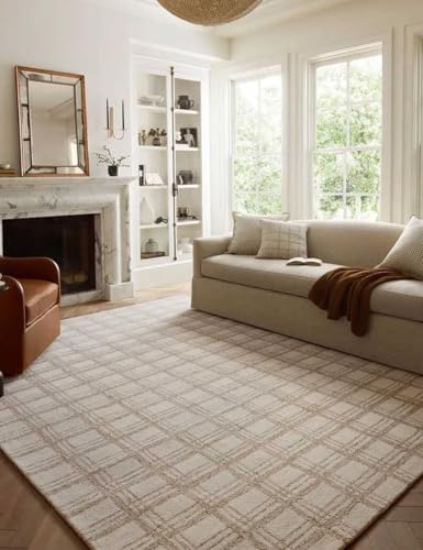 Image of Spectrum Pattern Wool Carpet with Loop Texture Yarn Anti Shedding Carpet Size 9x13 Feet A1 Ivory & Brown Color