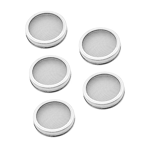 LIFKOME 5 Tapas De Acero Inoxidable para Brotes De Tarro Mason Tapas De Boca Ancha para Avena Nocturna Tapas con Pico para Tarro Mason Tapas para Brotes De Tarro Mason Tapas De Boca