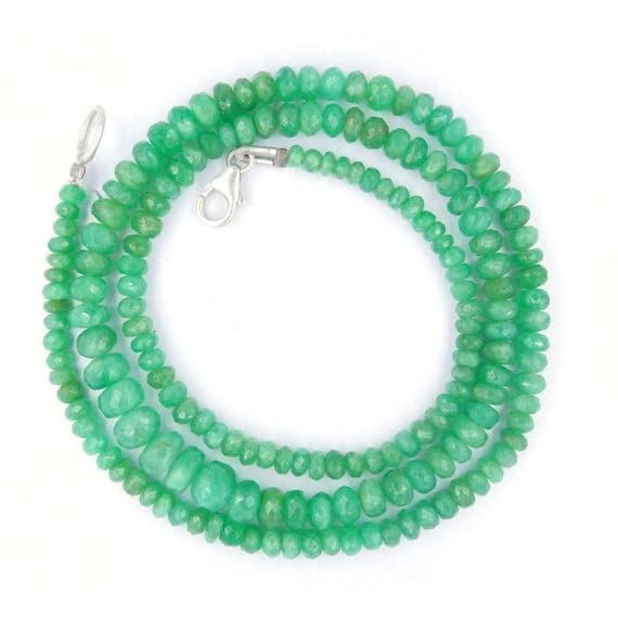 Collier émeraude naturelle sans traitement synthétique avec perles rondelles facettées qui ne ternissent pas