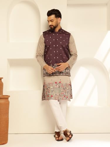 Image of SOJANYA (Since 1958 Men's Silk Blend Exquisite Daman Embroidered Nehru Jacket