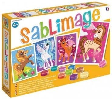 cavernedesjouets Creative Game: Sand Unicorns 4 Paintings – Sand Coloured Set – Children's Set and a Card – Novelty