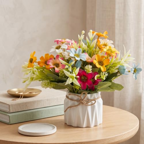 Image of Dekorly Artificial Lavender Plant in White Pot, 18cm - Realistic Faux Flower Arrangement for Home & Office Decor (Set of 1) (1, Gerbera Daisy Flower)