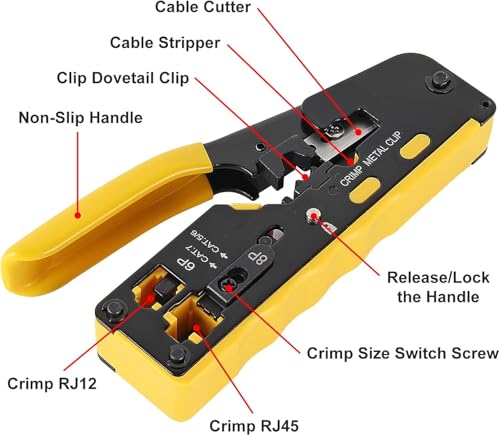 Image of COMTECH Cat7 Passthrough Crimping tool Kit RJ45 All in One Crimper 50pc Cat6 Connectors & 50pc Boots set for Cat5 Cat6 Cat7 Includes Ethernet Network Cable Tester with wire Stripper cutter