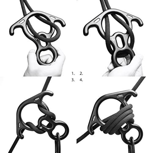 Fusion Climb Aluminum Terminal 8 Descender Black, Large Bent Ear Belaying And Rappelling Gear Belay Device, Perfect For Climbing, Ziplining And Rescue(Fp-8145) #TOP2