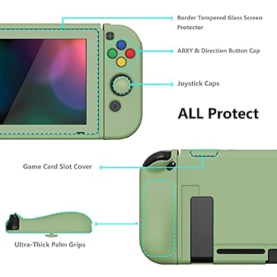 PlayVital ZealProtect Soft Protective Case for Nintendo Switch, Flexible Joycon Cover Slim Cover for Nintendo Switch with Screen Protector & Thumb Grip Caps & ABXY Direction Button Caps - Matcha Green