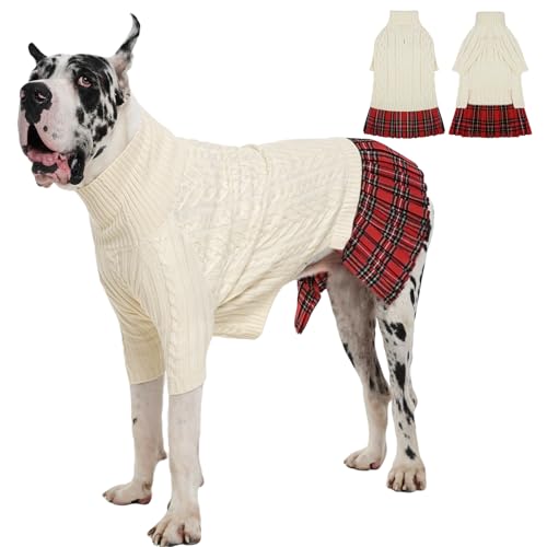 IECOii Big Girl Dog Sweater Dress, Cable Knit Sweater for Extra Large Dogs Girl, Beige,4XL, Cute Dog Warm Dress for Fall Winter, Good Stretcy Fit Knitwear for Giant Breed Dogs Female Indoor
