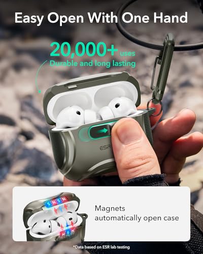 Image of ESR for AirPods Pro 3 Case (2025), Compatible with Airpods Pro 3rd Generation Case (USB-C Cable), Effortless MagSafe, Drop-Proof Lock, Easy Open, Cyber Series, Green