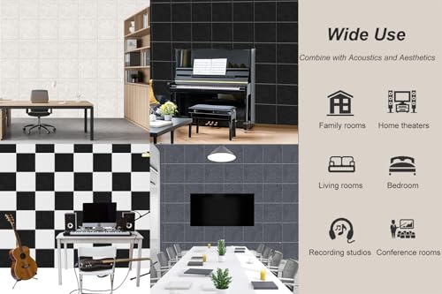 Paneles Acústicos HONORIA Autoadhesivos para Pared, Paneles Decorativos Absorbentes de Sonido para Estudio de Grabación y Hogar 12x12x0.4 Pulgadas, Paquete de 18 (Negro) miniatura 6