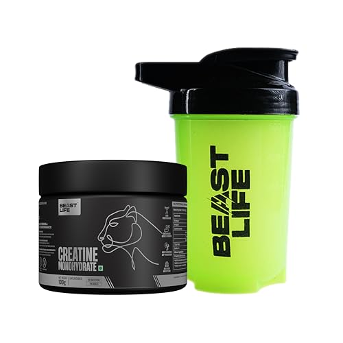 BeastLife Micronised Creatine Monohydrate with Free Shaker | 100g | 33 Servings | Unflavoured | NABL Lab Tested | Rapid Absorption for Muscle Strength & Athletic Performance | Super Micronised Creatine Powder