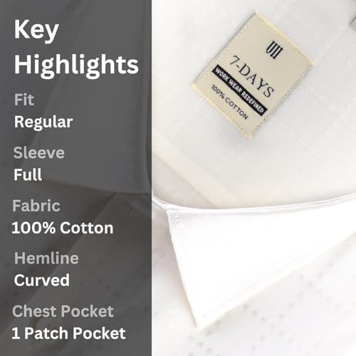 Image of 7-DAYS Men's Premium Formal Shirts - Regular Fit, Full Sleeve, 100% Pure Cotton, Self-Design, with Pocket - Stylish Office Shirts for Men