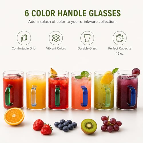 Image of 3 Tank Glass Beverage Dispenser Set with Wooden Stand | 2L Each Juice Dispenser with Tap & Lid + 6 Color Handle Glass Mugs (240ML) | Premium Drink Server for Lemonade, Parties & Home Use