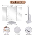 Tri-fold Lighted Vanity Makeup Mirror with 3x/2x Magnification,21 LEDs Light and Touch Screen,180 Degree Free Rotation Countertop Cosmetic Mirror,Travel (White) - Image 2