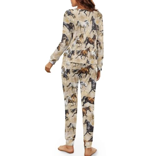 Image of Women's Pajamas Set Soft 2 Piece Loungewear Long Sleeve Pj Set Matching Sleepwear with Pockets for Women Plus Size