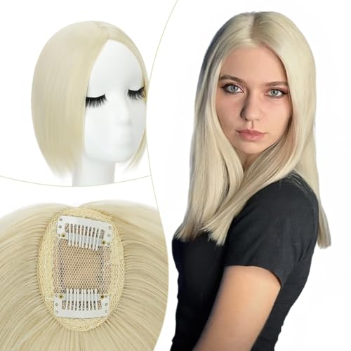 Elailite Volumateur Capillaire Femme Blond Platine, Cheveux Synthétiques Topper Toupet Extension a Clip 30g
