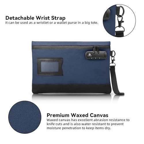 Image of KOSMCCO Money Bag with Lock, 11.8 x 7.9 Inches Durable Canvas Cash Bag Bank Bag for Cash
