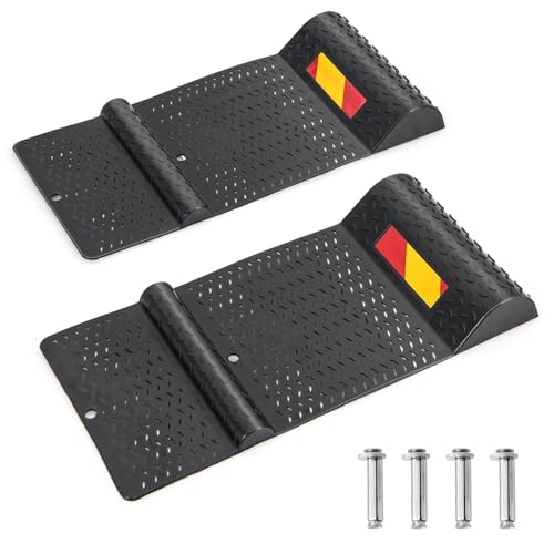 TANGZON 2 Pack Car Parking Mat, Garage Wheel Stopper Parking Aid with Reflective Strips, 53cm x 25cm Adhesive Anti-Skid Parking Control Wheel Stops Block for Cars and Trucks