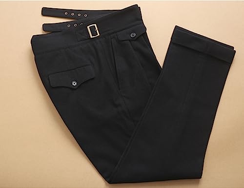 Snoly Men's Winter Retro Woolen Gurkha Pant Straight Flat Front Chino High Waist Tapered Leg Rolled Pants,Two Styles3