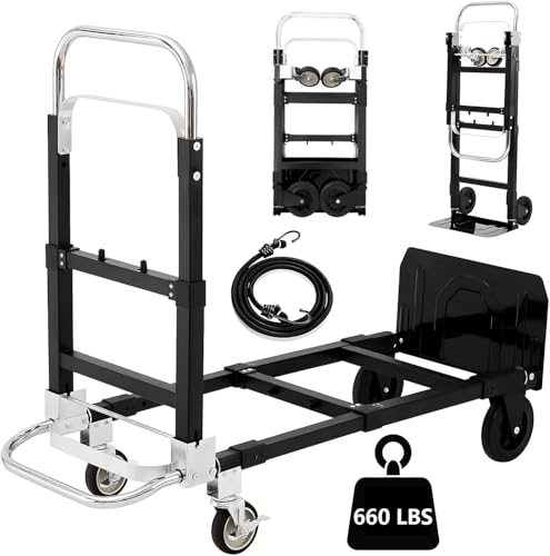 SST Upgraded Folding Hand Truck Dolly Cart, 660 LB Heavy Duty Luggage Cart, 3 in 1 Folding Hand Cart...