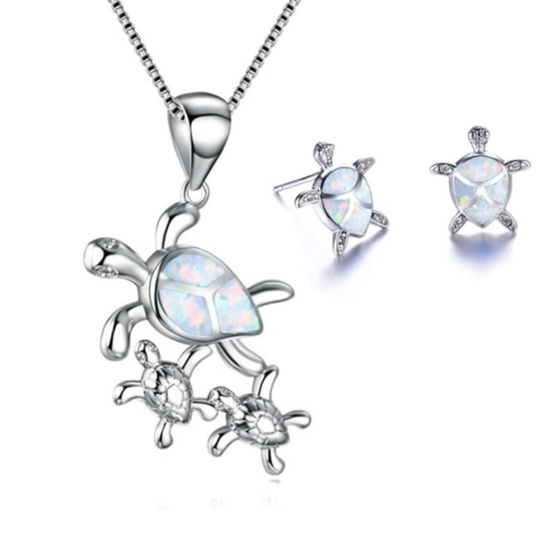 Juego de joyas de tortuga de ópalo creado con collar y pendientes de plata