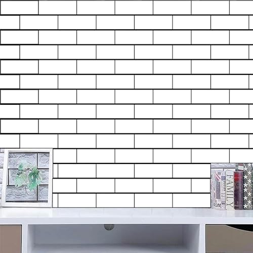 Image of FOKRIM White Brick Wallpaper for Walls Sticker 45x300cm 14-sqft - Peel and Stick Removable Self Adhesive Waterproof Wall Paper for Home Kids Room Play Room