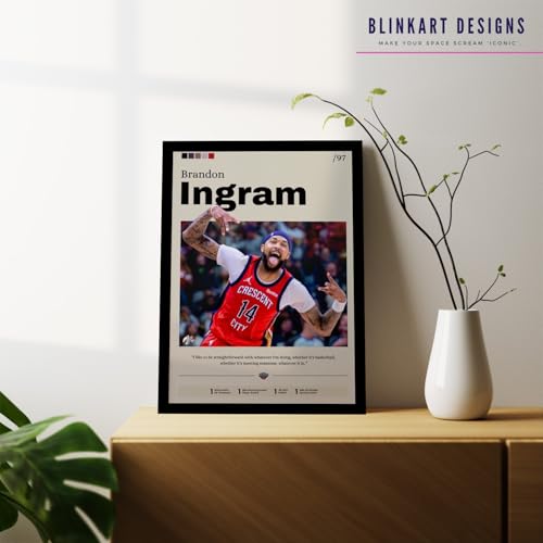 Image of BLINKART Brandon Ingram | Nba Basketball Player | Synthetic Wood Photo Framed Wall Hanging Poster Room & Office Bedroom Living Boys And Girl Room Home Wall Hanging | 13x10 Inches