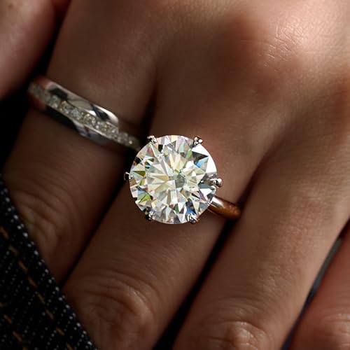 3-10ct Moissanite Engagement Rings for Women,6 Prong Round Cut D Color VVS1 18K White Gold Plated 925 Sterling Silver, Cut Lab Created Diamond Wedding Promise Jewelry2