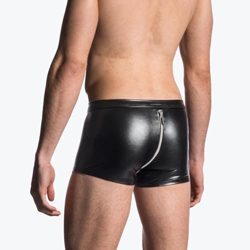 Men's Tight Faux Leather Shorts Boxer Briefs Zippered Hot Pants Low Rise Underwear Bikini Panties4