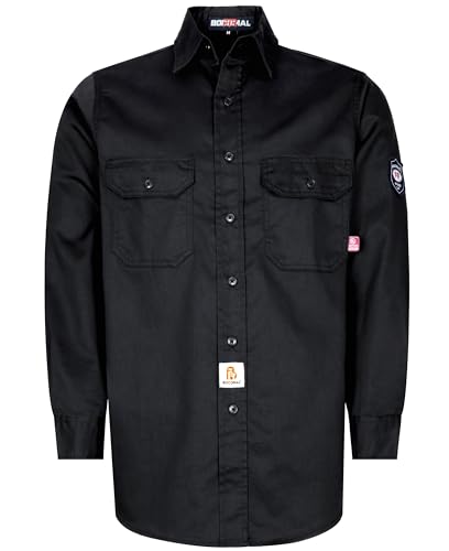BOCOMAL FR Shirts 6.25oz Light Weight Summer Welding Shirts Flame Resistant Shirt Black Men's Fire Retardant Shirt