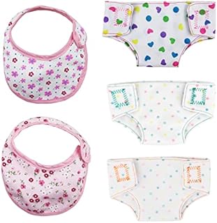 NINVVS 5 Pack Doll Accessories Set Diaper Spotted Bibs Doll Baby Diapers Bib Feeding Reusable Dolls Fabric Nappies Fits 14-18" Doll Accessory Set