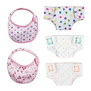 NINVVS 5 Pack Doll Accessories Set Diaper Spotted Bibs Doll Baby Diapers Bib Feeding Reusable Dolls Fabric Nappies Fits…
